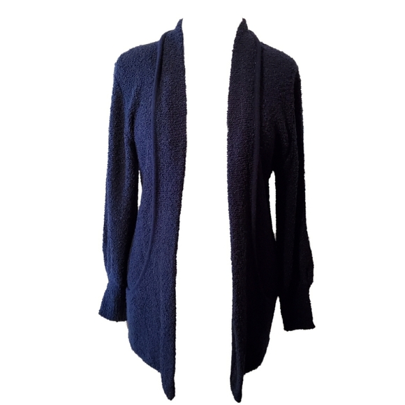 Vintage Navy Blue Boucle Knit Cardigan Sweater - Picture 2 of 5